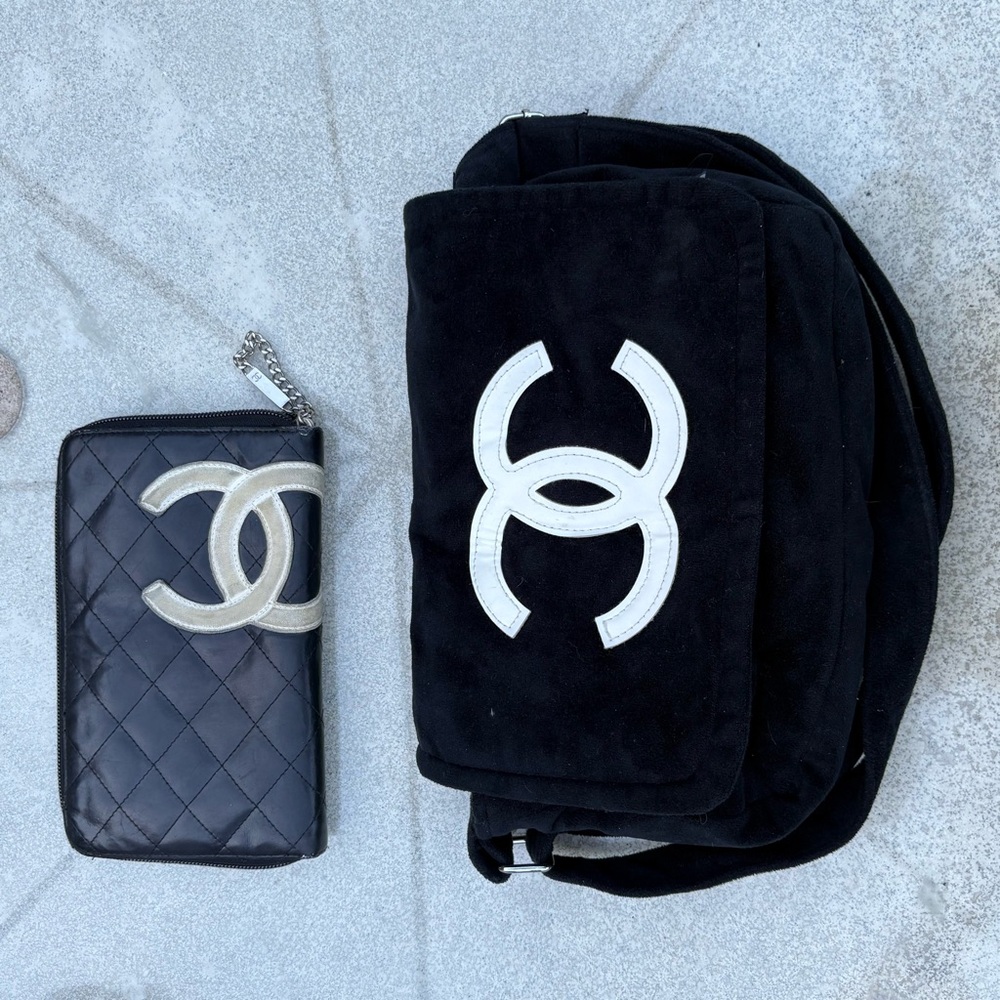 Chanel Black Shoulder Bag  CC Logo +  Cambon Zip Around Wallet AUTHENIC - Picture 5 of 13